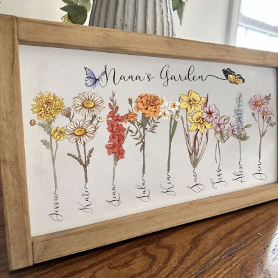 Custom Nana's Garden Birth Flower Wood Sign With Grandkids Name For Mom Grandma Mother's Day Gift Ideas