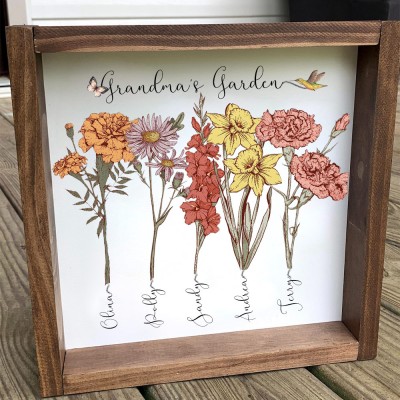 Custom Grandma's Garden Birth Flower Wood Sign With Grandkids Name For Mom Grandma Mother's Day Gift Ideas