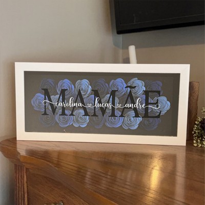 Custom Mama Flower Shadow Box With Kids Name For Grandma Mother's Day Gift Ideas