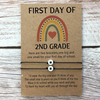 First Day of 2nd Grade Back to School Bracelet Mommy and Me Anxiety Separation Wish Gifts For Kid Set of 2