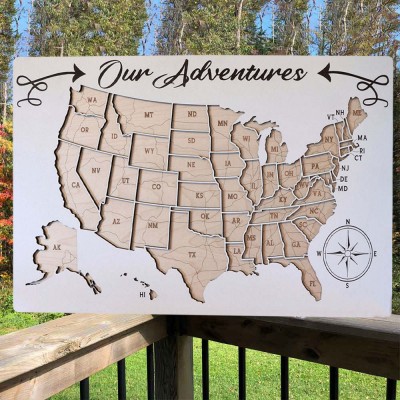 Push Pin USA Travel Map Our Adventures For Couples Custom Anniversary Gifts Home Wall Decor