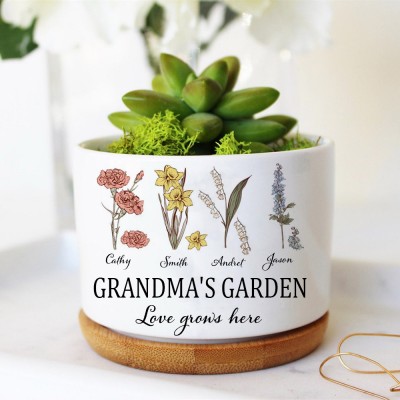 Custom Grandma's Garden Birth Month Flower Plant Pot For Mother's Day