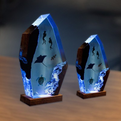 Resin Ocean Wood Lamp Manta Rays Nemo and Couple Diver Home Decor Christmas Gift