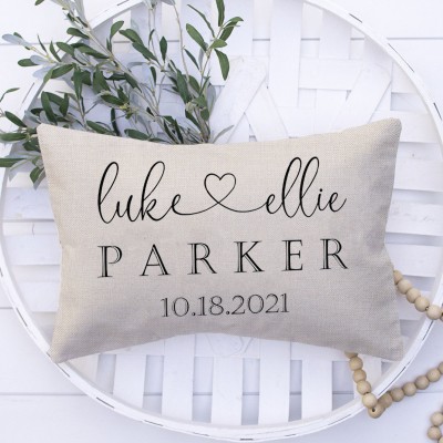 Personalized Established Date Couples Name Pillow Housewarming Anniversary Valentine's Day Gift