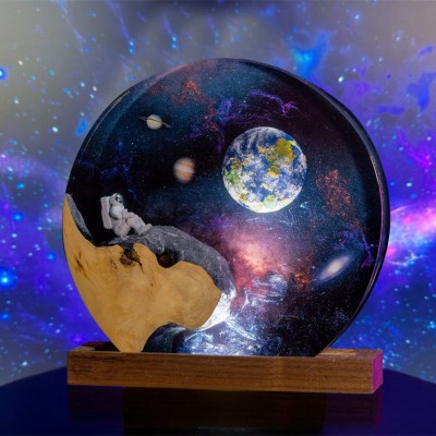 Astronaut Resin Wood Space Galaxy Art Night Light Housewarming Christmas gifts 