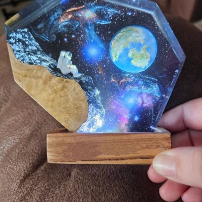 Astronaut Resin Wood Lamp Space Galaxy Art Night Housewarming Christmas Gifts 