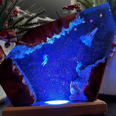 Astronaut Rocket Resin Wood Space Galaxy Lamp Housewarming Christmas gifts 