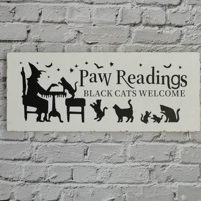 Halloween Paw Readings Black Cats Welcome Wood Sign Home Decor