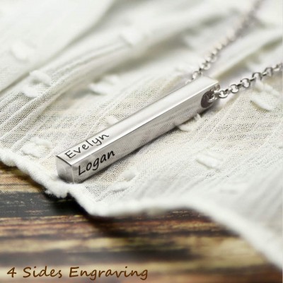 Personalized Vertical 3D Silver Gold Bar With 1-4 Sides Engraving Name Necklaces
