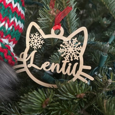 Personalized Wood Cat Christmas Ornament with Name Engraved