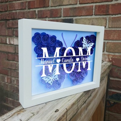 Custom Butterfly Mom Flower Shadow Box With Kids Name For Mother's Day Gift Ideas