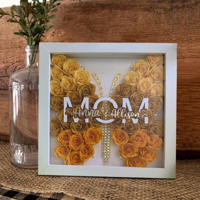 Custom Mom Butterfly Shadow Box With Kids Name For Mom Grandma Mother's Day Gift Ideas