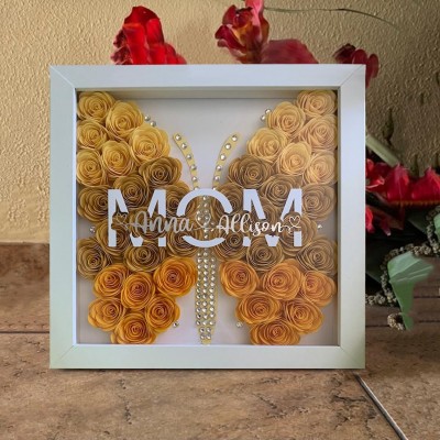Custom Mom Butterfly Shadow Box With Kids Name For Mother's Day Gift Ideas