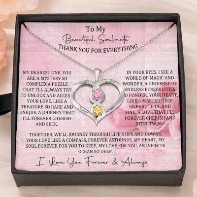 To My Soulmate Heart Necklace With Name and Birthstone Custom Valentine's Day Anniversary Couple Gift Ideas