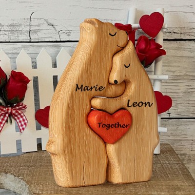 Custom Couple Bear Puzzle Anniversary Wedding Family Keepsake Gift For Valentine's Day