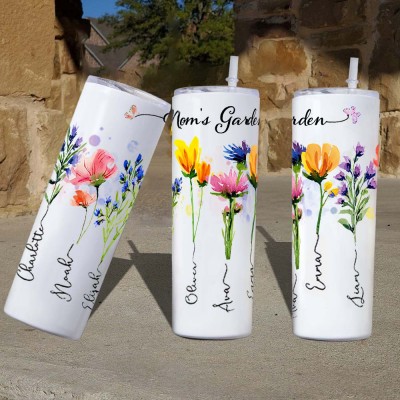 Personalized Mom's Garden Tumbler With Kids Name and Birth Month Flower For Mother's Day