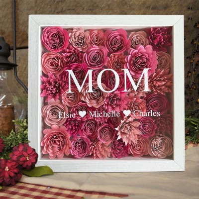 Personalized Mom Flower Shadow Box With Kids Name For Grandma Mom Mother's Day Gift