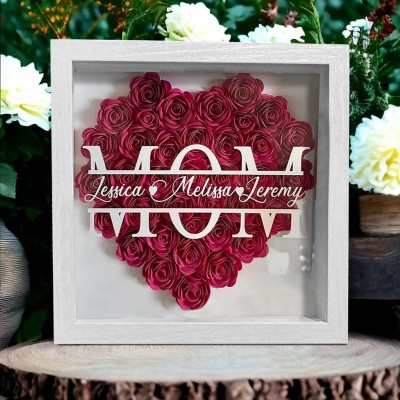 Custom  Mom Heart Flower Shadow Box With Kids Name For Grandma Mom Mother's Day Birthday Gift