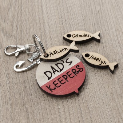 Father's Day Personalized Fishing Keychain With Kids Name Dad's Keepers