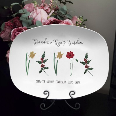 Personalized Birth Month Flower Platter With Names For Mom Family Grandma