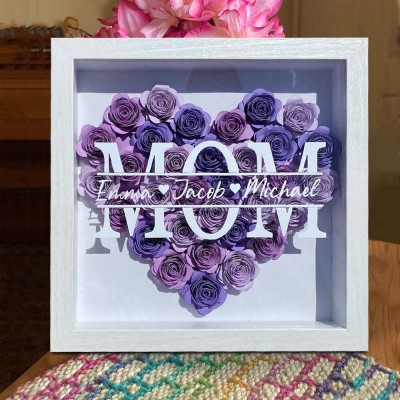 Personalized Mom Flower Shadow Box With Kids Name For Mother's Day