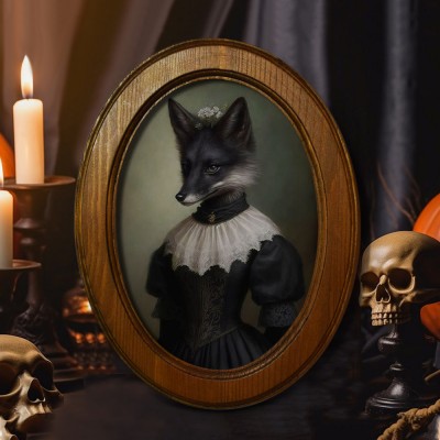 Halloween Vintage Gothic Black Fox Wood Frame Home Living Decor