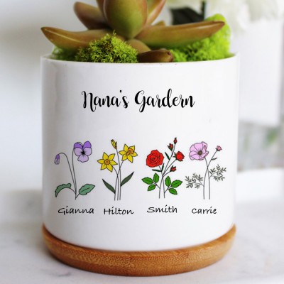 Custom Nana's Garden Birth Month Flower Plant Pot For Mother's Day