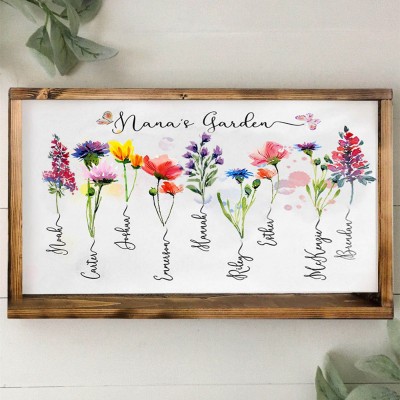 Personalized Nana's Garden Birth Month Flower Frame With Grandkids Name For Mother's Day