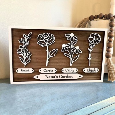 Custom Nana's Garden Birth Month Flower Wood Sign Art With Grandkids Names For Mother's Day