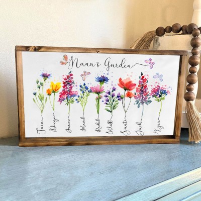 Custom Nana's Garden Birth Month Flower Frame Art With Grandkids Name For Grandma Mother's Day