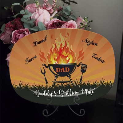Personalized Barbecue Platter With Kids Name Daddy's Grilling Plate Father's Day
