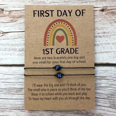 Custom First Day of 1st Grade Back to School Bracelet Mama and Me Anxiety Separation Wish Gifts For Kids