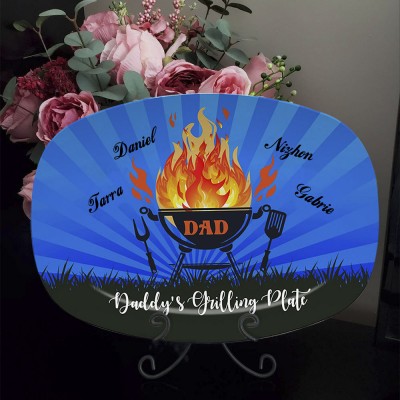Personalized Barbecue Platter With Kids Name Daddy's Grilling Plate For Father's Day
