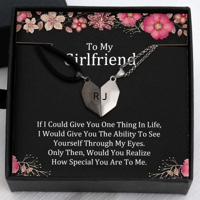 To My Girlfriend Necklace 2 Pieces Personalized Magnetic Heart-Shaped Necklace For Valentine's Day Anniversary