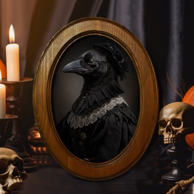 Halloween Vintage Gothic Crow King Wood Frame Home Decor