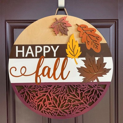 Happy Fall Door Hanger Farmhouse Entry Way Wall Home Decor Welcome Sign