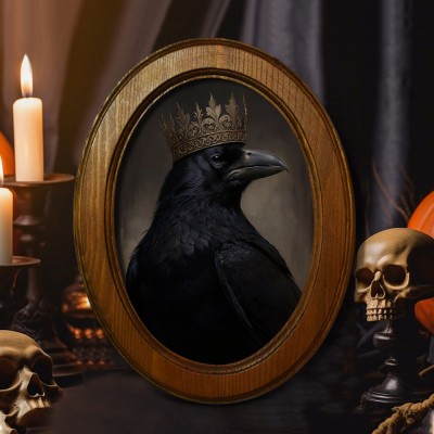 Halloween Vintage Gothic Crow King Wood Frame Home Decor