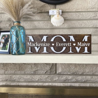 Personalized Mom Wood Sign Plaque With Name Engraving For Birthday Mother's Day Christmas