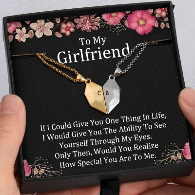 To My Girlfriend 2 Pieces Personalized Magnetic Heart-Shaped Necklace For Her Valentine's Day