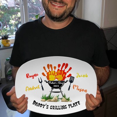 Personalized Daddy's Grilling BBQ Plate With Kids Names For Father's Day Gift Ideas