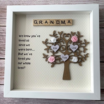Custom Family Tree Wood Frame Name Engraved Home Decor For Grandma Mom