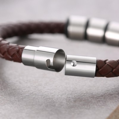 Personalized 1-10 Beads Engraving Name Brown Leather Bracelet Gifts for Him