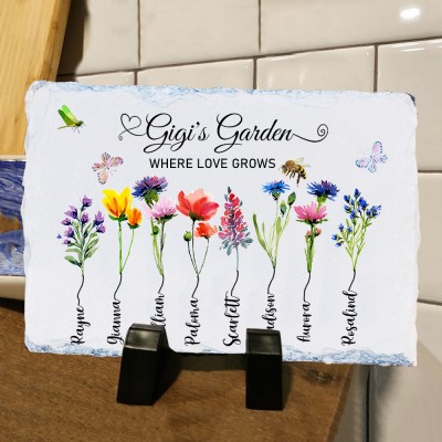 Personalized Gigi's Garden Birth Flower Plaque With Grandkids Names For Mother's Day Christmas
