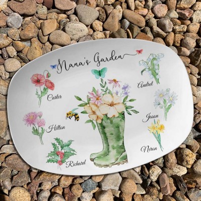 Custom Nana's Garden Birth Flower Platter With Grandkids Name For Mother's Day Christmas