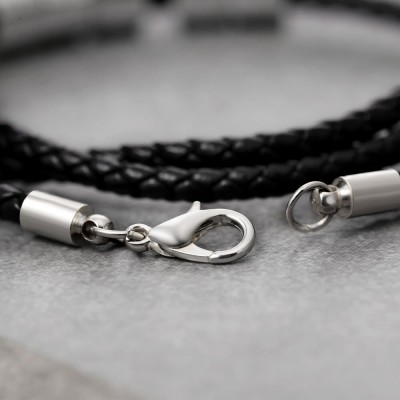 Personalized 1-10 Beads Engraving Name Black Leather Bracelet Gifts for Him