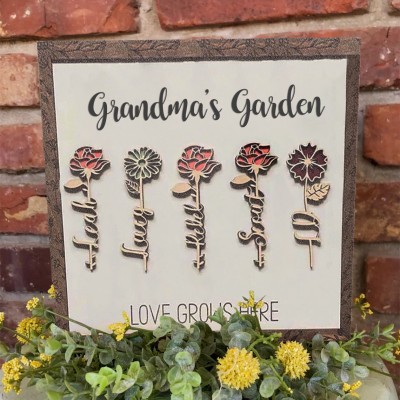 Custom Grandma's Garden Birth Month Flower Frame With Grandkids Names For Mother's Day