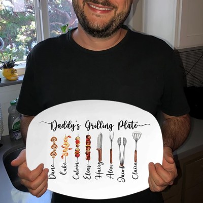 Personalized BBQ Daddy's Grilling Plate With Kids Name For Father's Day