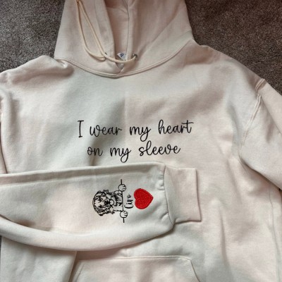 Custom I Wear My Heart On My Sleeve Embroidered Pet Portrait Sweatshirt Hoodie
