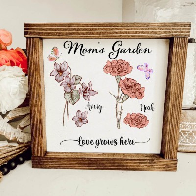 Custom Mom's Garden Frame With Kids Name and Birth Month Flower For Mother's Day