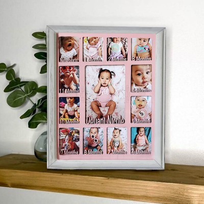 Personalized Baby Newborn First Year Picture Frame Display Board Nursery Gifts